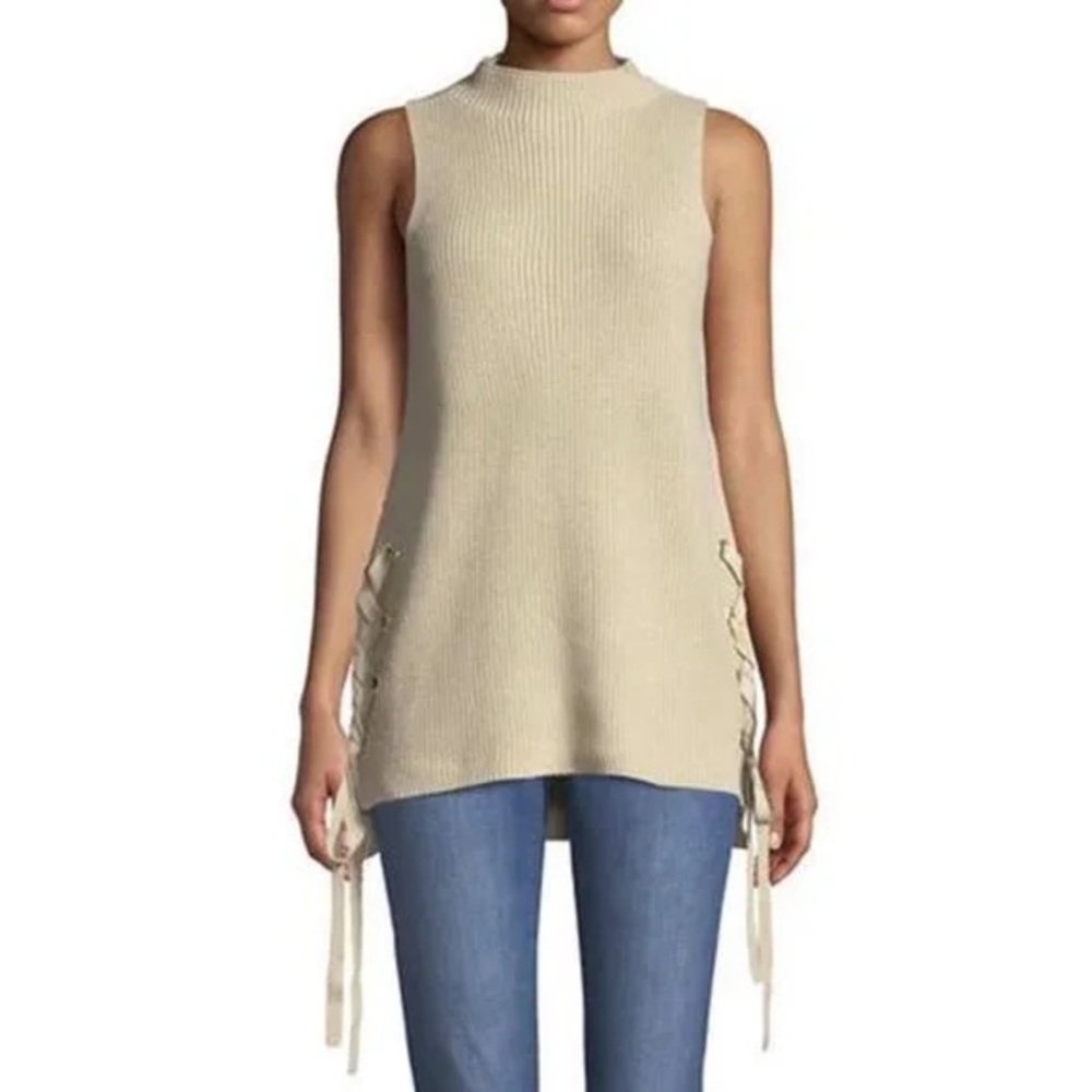 🌼 Michael Michael Kors Cream Sleeveless Knit Sweater XS Side Tie Tunic Tank Top